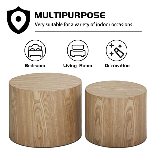 Modern Round Wooden Coffee Table Set for Small Spaces