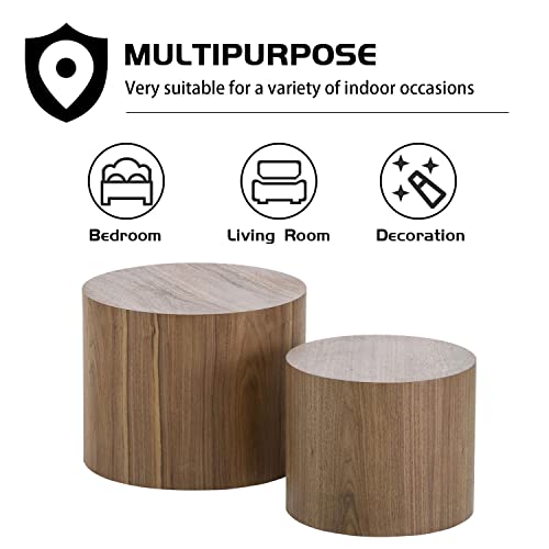 Modern Walnut Round Nesting Coffee Table Set for Small Living Spaces