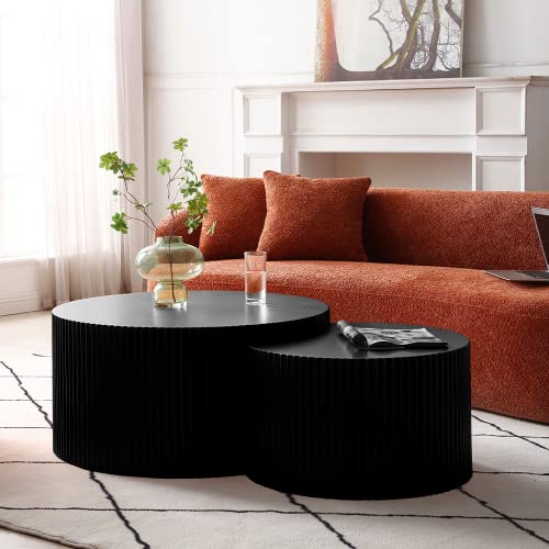 Luxury Black Round Wooden Nesting Coffee Table Set for Modern Apartments