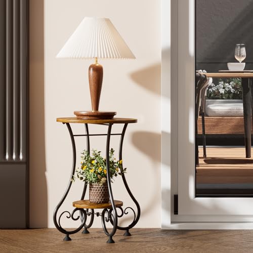 End Table for Small Spaces - Rustic Brown & Black - 15.75 x 15.75 x 24.0
