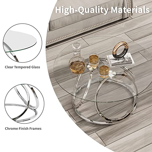 O&K FURNITURE Modern Silver Round Coffee Table for Living Room & Office